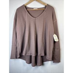 altar'd state light blush pink waffle knit long sleeve V Neck henley small NWT